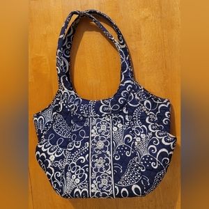 VB Side by Side Bag - Navy Twirly Bird Pattern Retired